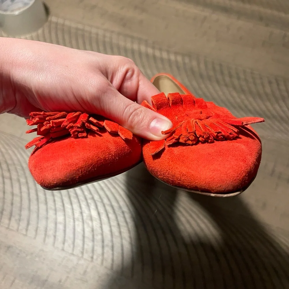 J. Crew Orange Suede Tassel Pointed Toe D'Orsay Flats - Picture 6 of 6